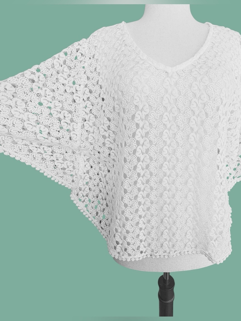 90s Lavish USA Cropped White Crochet Lace Poncho Cotton Coastal Cowgirl M